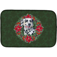 "Caroline's Treasures Dalmatian Poinsettia Dish Drying Mat, 14 x 21, Christmas Wreath"