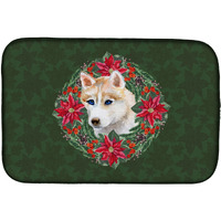 "Caroline's Treasures Siberian Husky Poinsettia Dish Drying Mat, 14"" x 21"", Christmas Wreath"