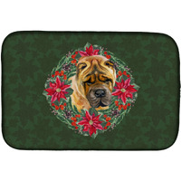 "Caroline's Treasures Shar Pei Poinsettia Dish Drying Mat, 14"" x 21"", Christmas Wreath"