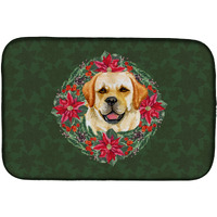 "Caroline's Treasures Golden Retriever Poinsettia Dish Drying Mat, 14 x 21, Christmas Wreath"