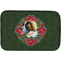 "Caroline's Treasures Saint Bernard Poinsettia Dish Drying Mat, 14"" x 21"", Christmas Wreath"