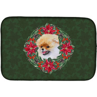 "Caroline's Treasures Pomeranian Poinsettia Dish Drying Mat, 14 X 21, Christmas Wreath"