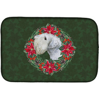 "Caroline's Treasures Sealyham Terrier Poinsettia Dish Drying Mat, 14"" x 21"", Christmas Wreath"