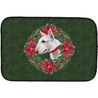 "Caroline's Treasures Bull Terrier Poinsetta Dish Drying Mat, 14"" x 21"", Christmas Wreath"