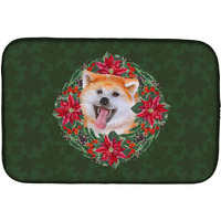 "Caroline's Treasures Akita Poinsettia Dish Drying Mat, 14"" x 21"", Christmas Wreath"