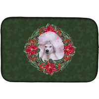 "Caroline's Treasures White Standard Poodle Poinsettia Dish Drying Mat, 14"" x 21"", Christmas Wreath"