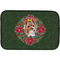 "Caroline's Treasures Yorkshire Terrier #2 Poinsetta Dish Drying Mat, 14"" x 21"", Christmas Wreath"