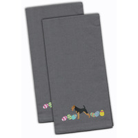 Caroline's Treasures CK1594GYTWE Airedale Terrier Easter Gray Embroidered Kitchen Towel Set of 2