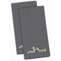 Caroline's Treasures CK1596GYTWE American Foxhound Easter Gray Embroidered Kitchen Towel Set of 2