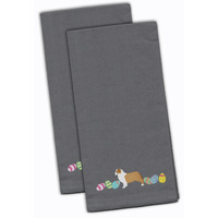 Caroline's Treasures CK1601GYTWE Australian Shepherd Easter Gray Embroidered Kitchen Towel Set of 2