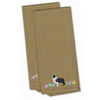 Caroline's Treasures CK1610TNTWE Black Border Collie Easter Tan Embroidered Kitchen Towel Set of 2