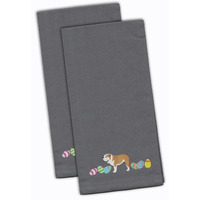 Caroline's Treasures CK1636GYTWE English Bulldog Easter Gray Embroidered Kitchen Towel Set of 2