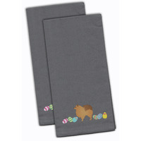 Caroline's Treasures CK1672GYTWE Pomeranian Easter Gray Embroidered Kitchen Towel Set of 2