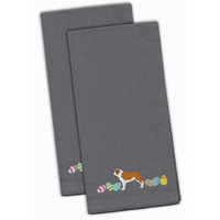 Caroline's Treasures CK1680GYTWE Saint Bernard Easter Gray Embroidered Kitchen Towel Set of 2