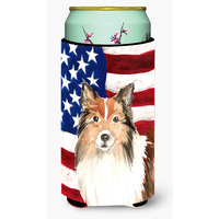 "Caroline's Treasures CK1716TBC Patriotic USA Sheltie Tall Boy Hugger cold-beverage-koozies, Multicolor"