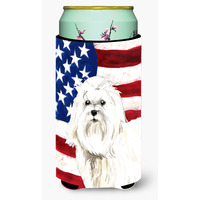 "Caroline's Treasures CK1723TBC Patriotic USA Maltese Tall Boy Hugger cold-beverage-koozies, Multicolor"