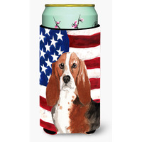 "Caroline's Treasures CK1742TBC Patriotic USA Basset Hound Tall Boy Hugger cold-beverage-koozies, Multicolor"