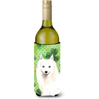 "Caroline's Treasures CK1801LITERK Shamrocks Japanese Spitz Wine Bottle Hugger cold-beverage-koozies, 750 ml, Multicolor"