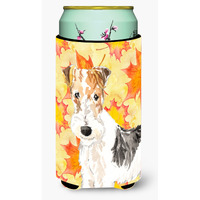 "Caroline's Treasures CK1818TBC Fall Leaves Fox Terrier Tall Boy Hugger cold-beverage-koozies, Multicolor"