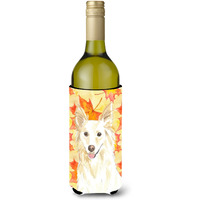 "Caroline's Treasures CK1819LITERK Fall Leaves White Collie Wine Bottle Hugger cold-beverage-koozies, 750 ml, Multicolor"