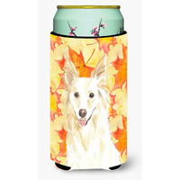 "Caroline's Treasures CK1819TBC Fall Leaves White Collie Tall Boy Hugger cold-beverage-koozies, Multicolor"