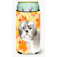 "Caroline's Treasures CK1825TBC Fall Leaves Shih Tzu Puppy Tall Boy Hugger cold-beverage-koozies, Multicolor"