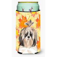 "Caroline's Treasures CK1826TBC Fall Leaves Shih Tzu Tall Boy Hugger cold-beverage-koozies, Multicolor"