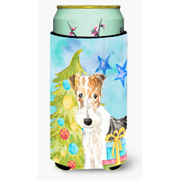 "Caroline's Treasures CK1855TBC Christmas Tree Fox Terrier Tall Boy Hugger cold-beverage-koozies, Multicolor"