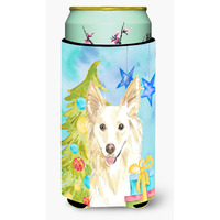 "Caroline's Treasures CK1856TBC Christmas Tree White Collie Tall Boy Hugger cold-beverage-koozies, Multicolor"