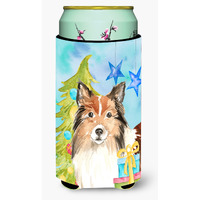 "Caroline's Treasures CK1864TBC Christmas Tree Sheltie Tall Boy Hugger cold-beverage-koozies, Multicolor"