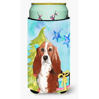 "Caroline's Treasures CK1890TBC Christmas Tree Basset Hound Tall Boy Hugger cold-beverage-koozies, Multicolor"