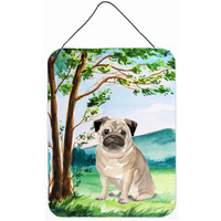 "Caroline's Treasures Under the Tree Fawn Pug Door Hanging Prints wall-decor, Multicolor"