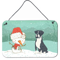 Caroline's Treasures Snowman Black Boxer Christmas Wall or Door Hanging Prints