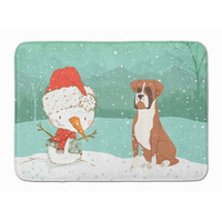 "Caroline's Treasures Fawn Boxer and Snowman Christmas Machine Washable Memory Foam Mat, Multicolor"