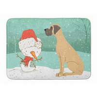 "Caroline's Treasures Fawn Natural Dane Snowman Christmas Machine Washable Memory Foam Mat, Multicolor"