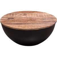 Salem Round Drum Storage Cocktail Table w/ Natural Mango Wood Top & Black Metal Base by Diamond Sofa