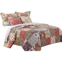 Chicago 5 Piece Fabric Queen Size Quilt Set with Jacobean Prints,Multicolor