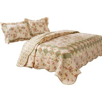 Denali 3 Piece Fabric King Size Quilt Set with Floral Prints, Multicolor