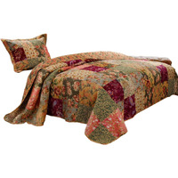 Kamet 2 Piece Fabric Twin Size Quilt Set with Floral Prints, Multicolor