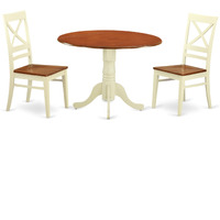 DLQU3-BMK-W 3 Pc Dining room set for 2-Dinette Table and 2 dinette Chairs