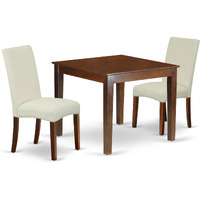 OXDR3-MAH-01 3Pc Square 36" Table And 2 Parson Chair With Mahogany Finish Leg And Linen Fabric- Cream Color