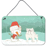 Caroline's Treasures White English Bulldog Snowman Christmas Wall or Door Hanging Prints