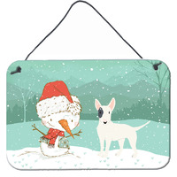 Caroline's Treasures White Spot Bull Terrier Snowman Christmas Wall or Door Hanging Prints