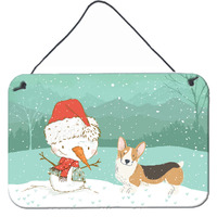 "Caroline's Treasures Tricolor Pembroke Corgi Snowman Christmas Wall or Door Hanging Prints, Multicolor"