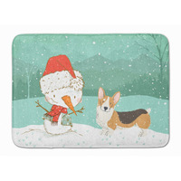 "Caroline's Treasures Tricolor Pembroke Corgi Snowman Christmas Machine Washable Memory Foam Mat, Multicolor"