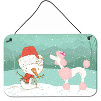 Caroline's Treasures Pink Poodle Snowman Christmas Wall or Door Hanging Prints
