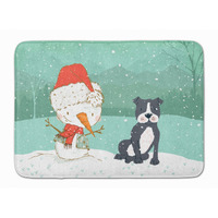 "Caroline's Treasures Black Staffie Snowman Christmas Machine Washable Memory Foam Mat, Multicolor"