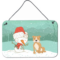 Caroline's Treasures Snowman Brown Staffie Christmas Wall or Door Hanging Prints