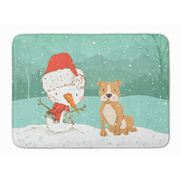"Caroline's Treasures Brown Staffie Snowman Christmas Machine Washable Memory Foam Mat, Multicolor"