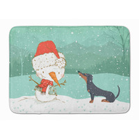 "Caroline's Treasures Black Tan Dachshund Snowman Christmas Machine Washable Memory Foam Mat, Multicolor"